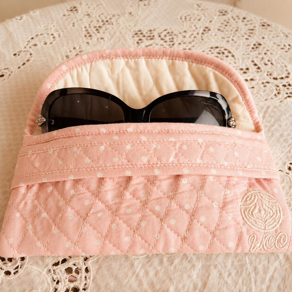 Blush Polka Quilted Sunglasses Case