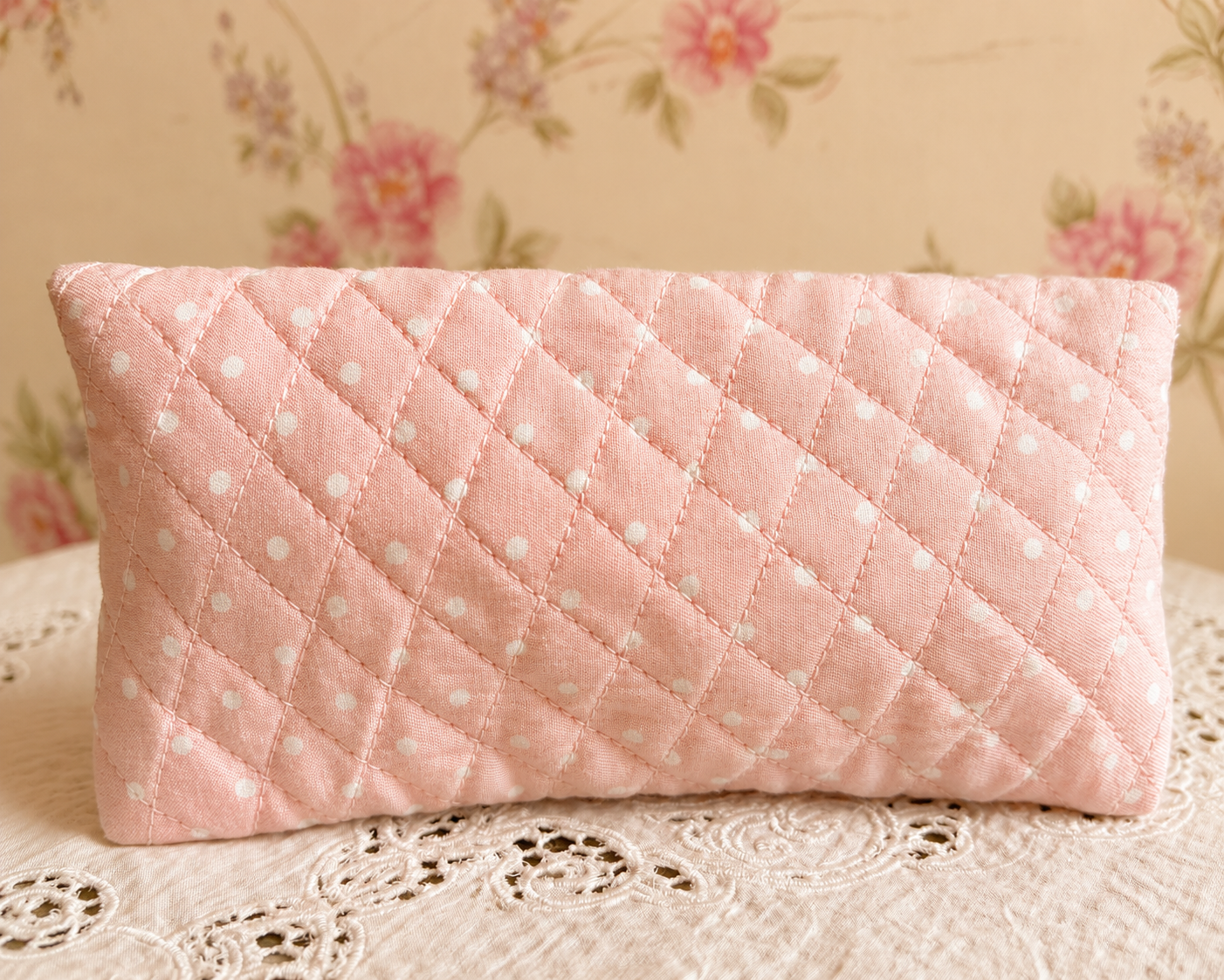 Blush Polka Quilted Sunglasses Case