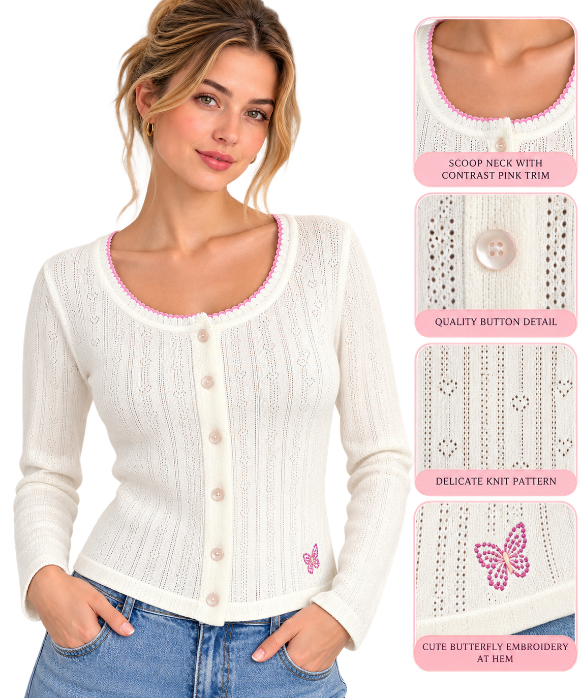Butterfly Picot Cardigan | Women's Cotton Knit Cardigan
