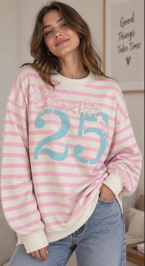Candy Stripe 25 Crewneck | Striped Cotton Knit Sweatshirt for Women