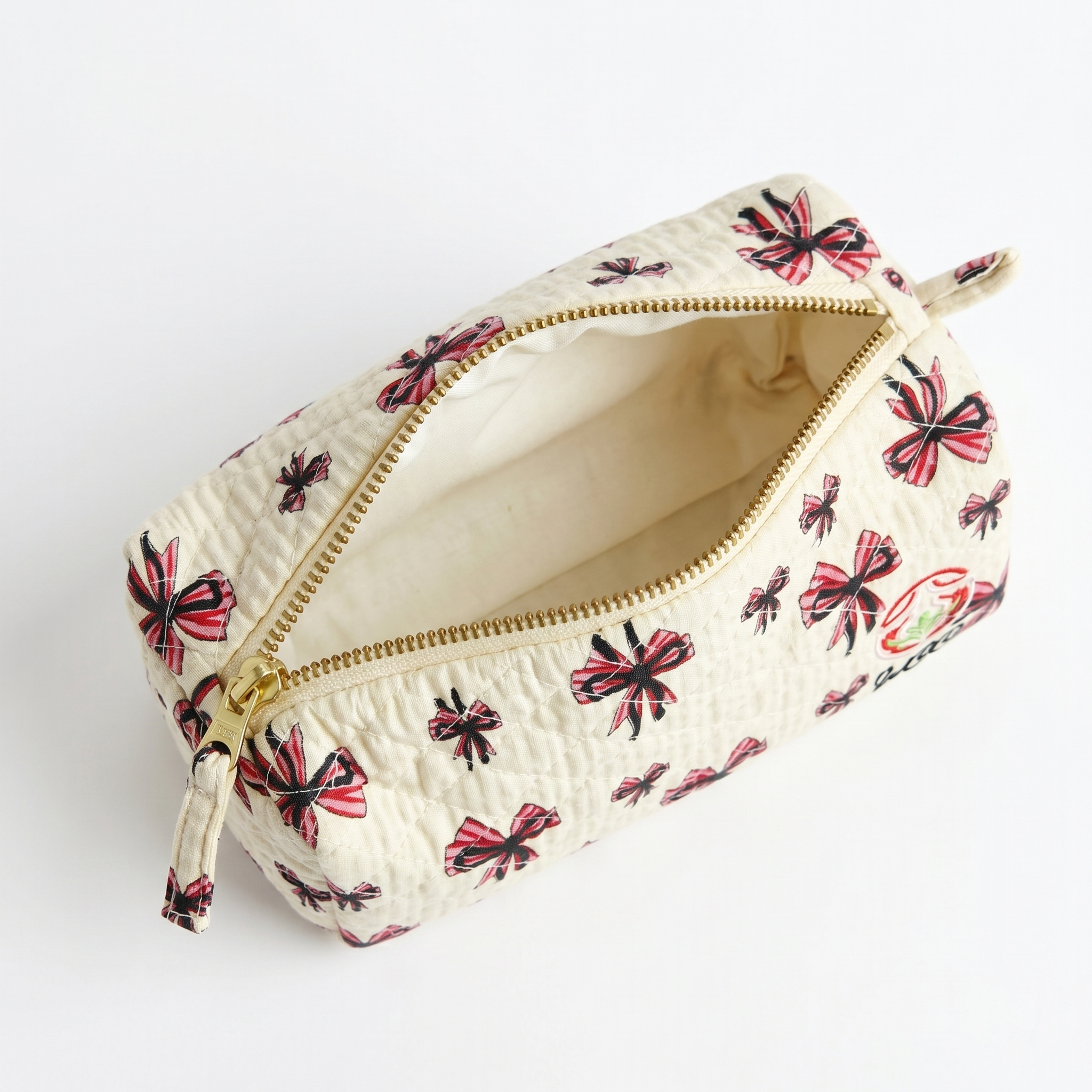 Bow Charm Quilted Pencil Case