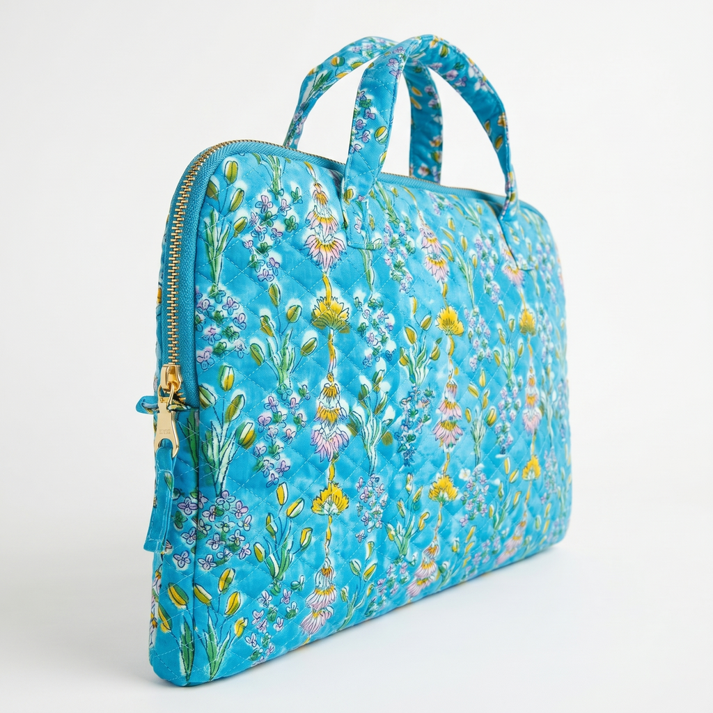 Bloom Printed Quilted Laptop Bag for Office with Metal Zipper