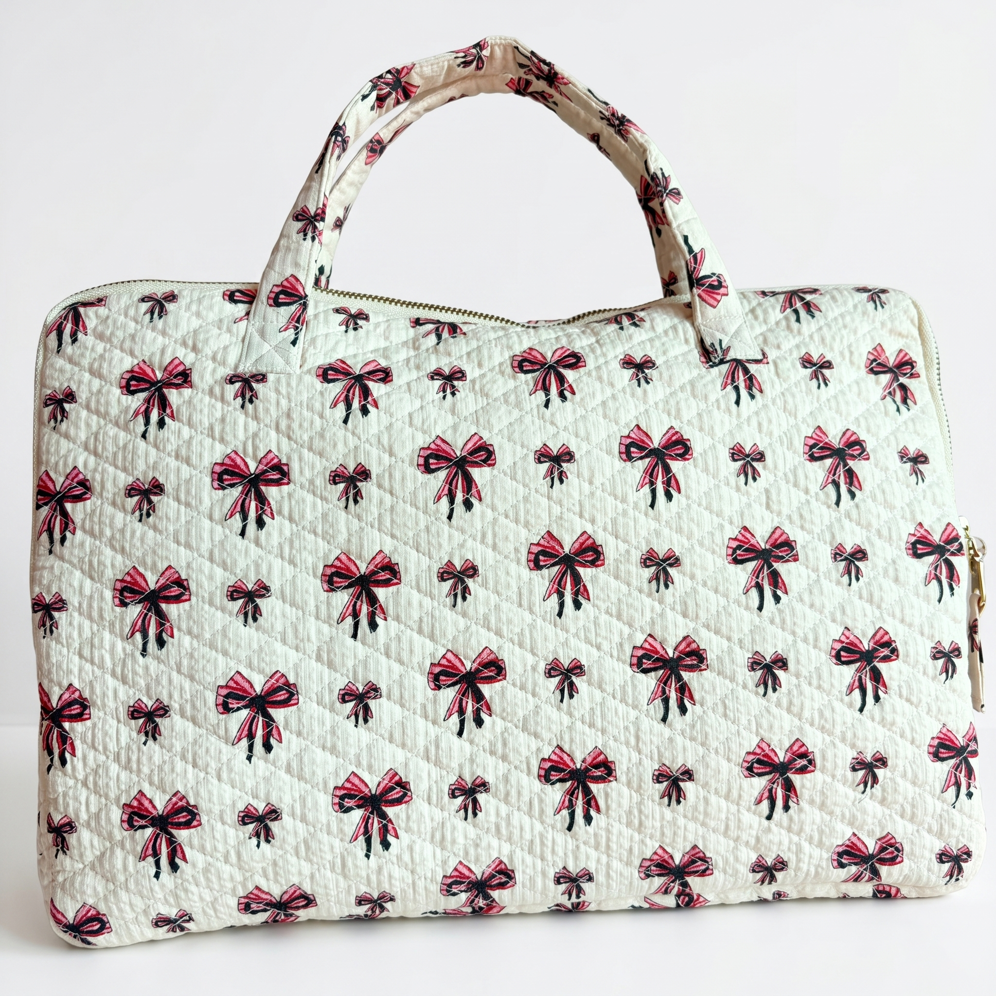 Bow Printed Quilted Laptop Bag for Office