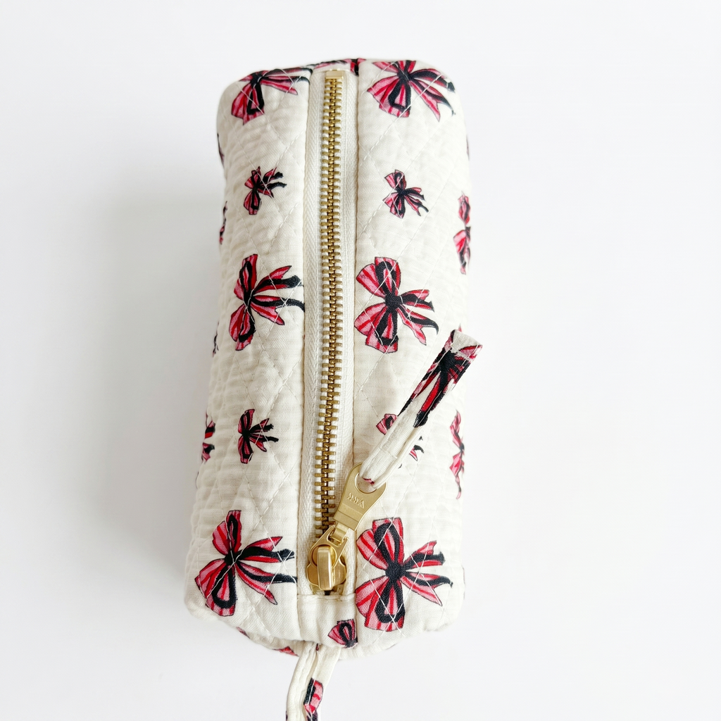 Bow Charm Quilted Pencil Case
