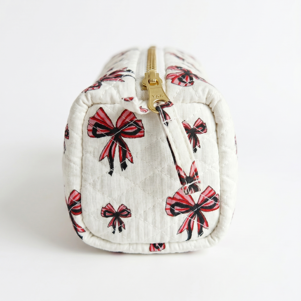 Bow Charm Quilted Pencil Case