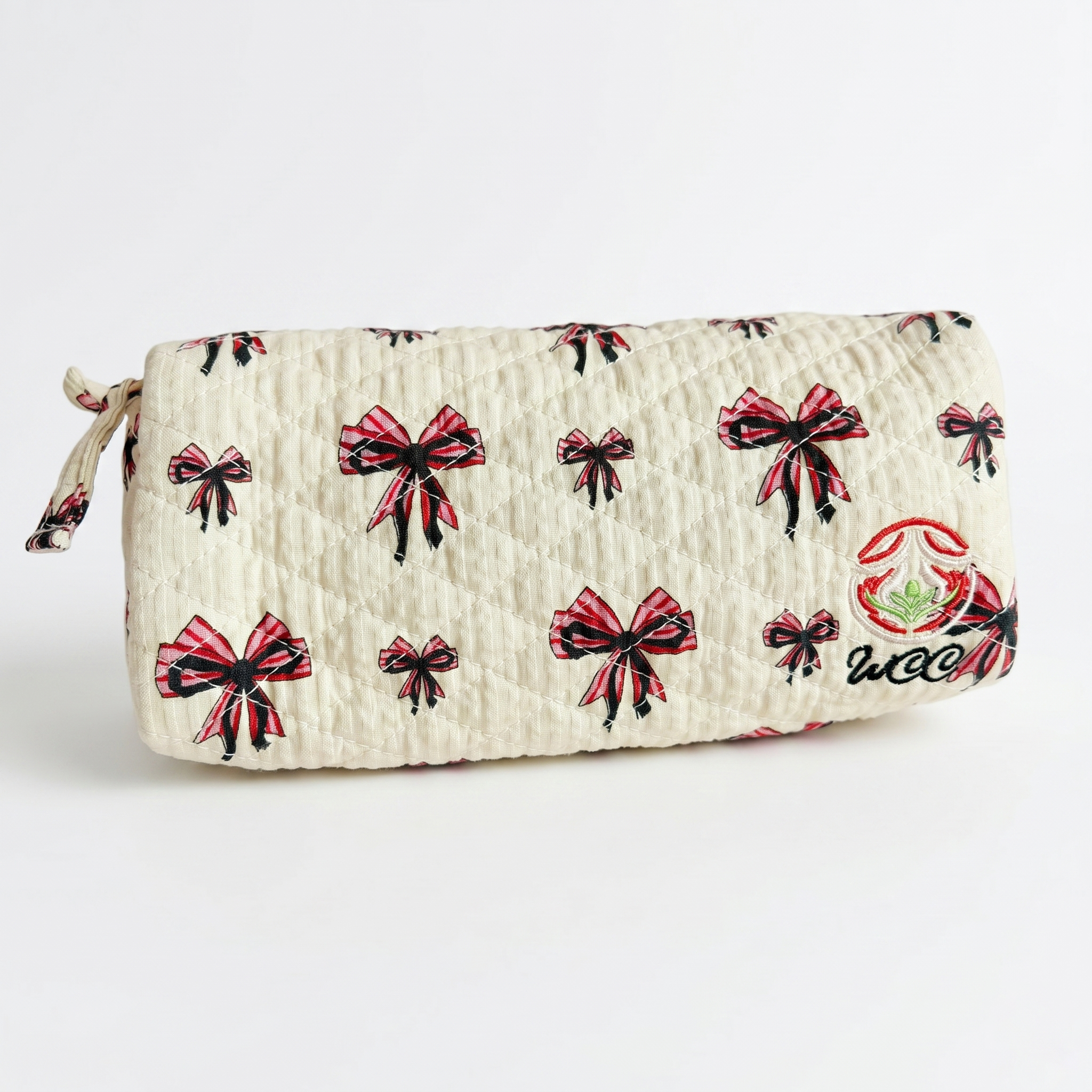 Bow Charm Quilted Pencil Case