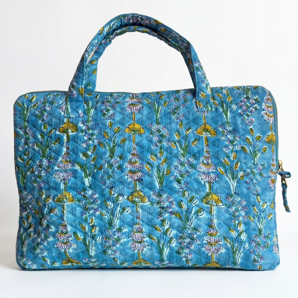 Bloom Printed Quilted Laptop Bag for Office with Metal Zipper