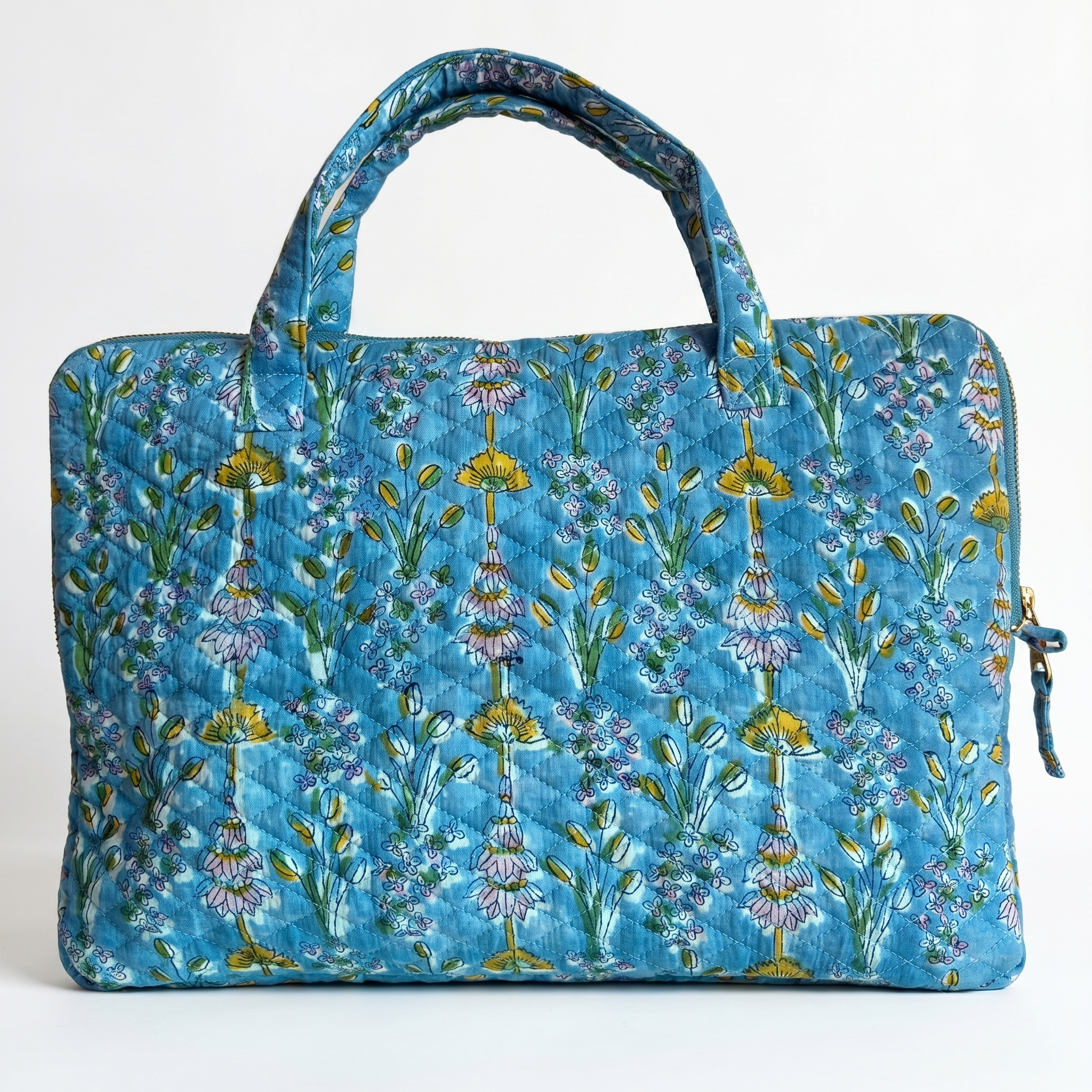Bloom Printed Quilted Laptop Bag for Office with Metal Zipper