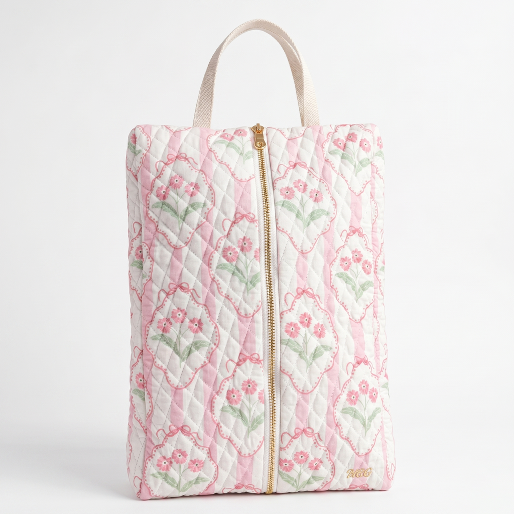 Blush Floral Quilted Shoe Bag
