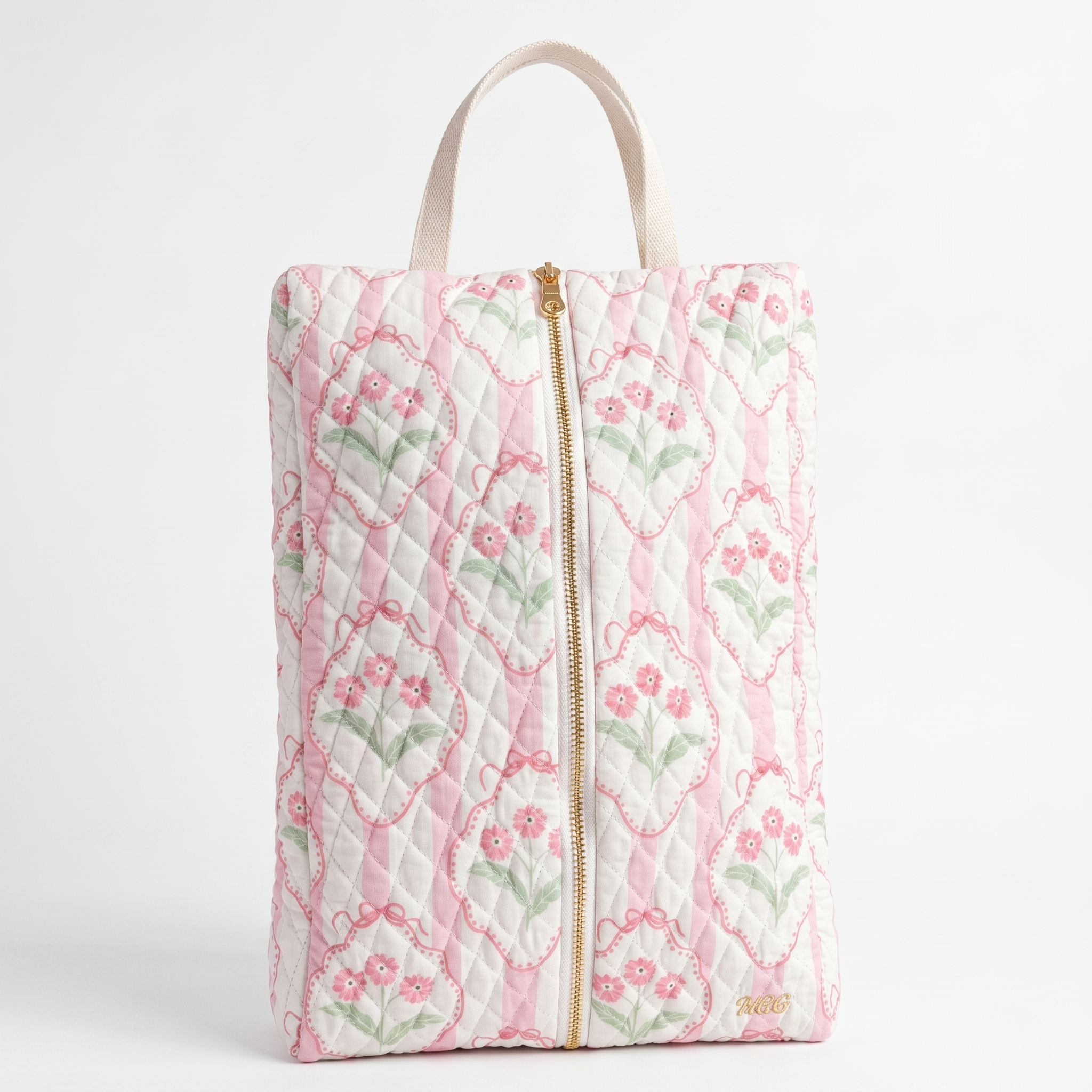 Blush Floral Quilted Shoe Bag