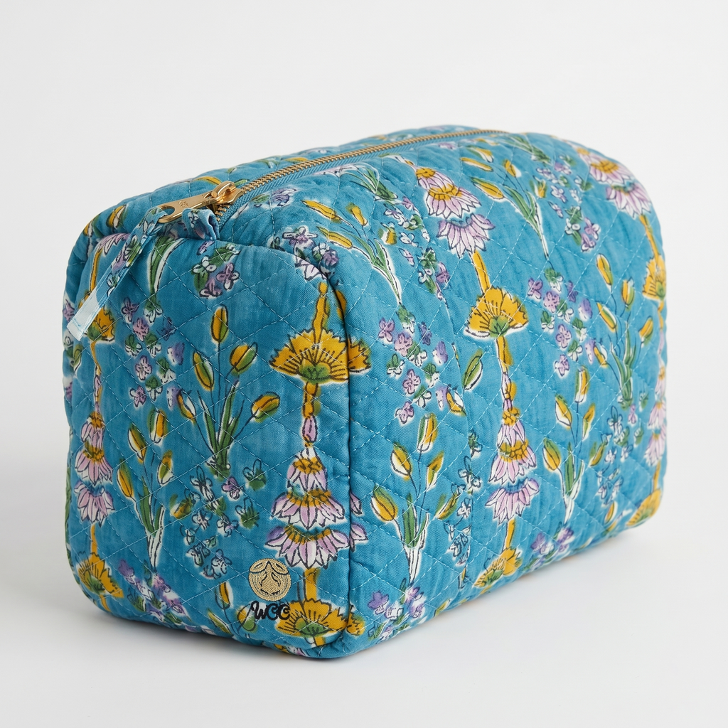 BLOOM COSMETIC BAG – Daisy Blue Makeup Pouch