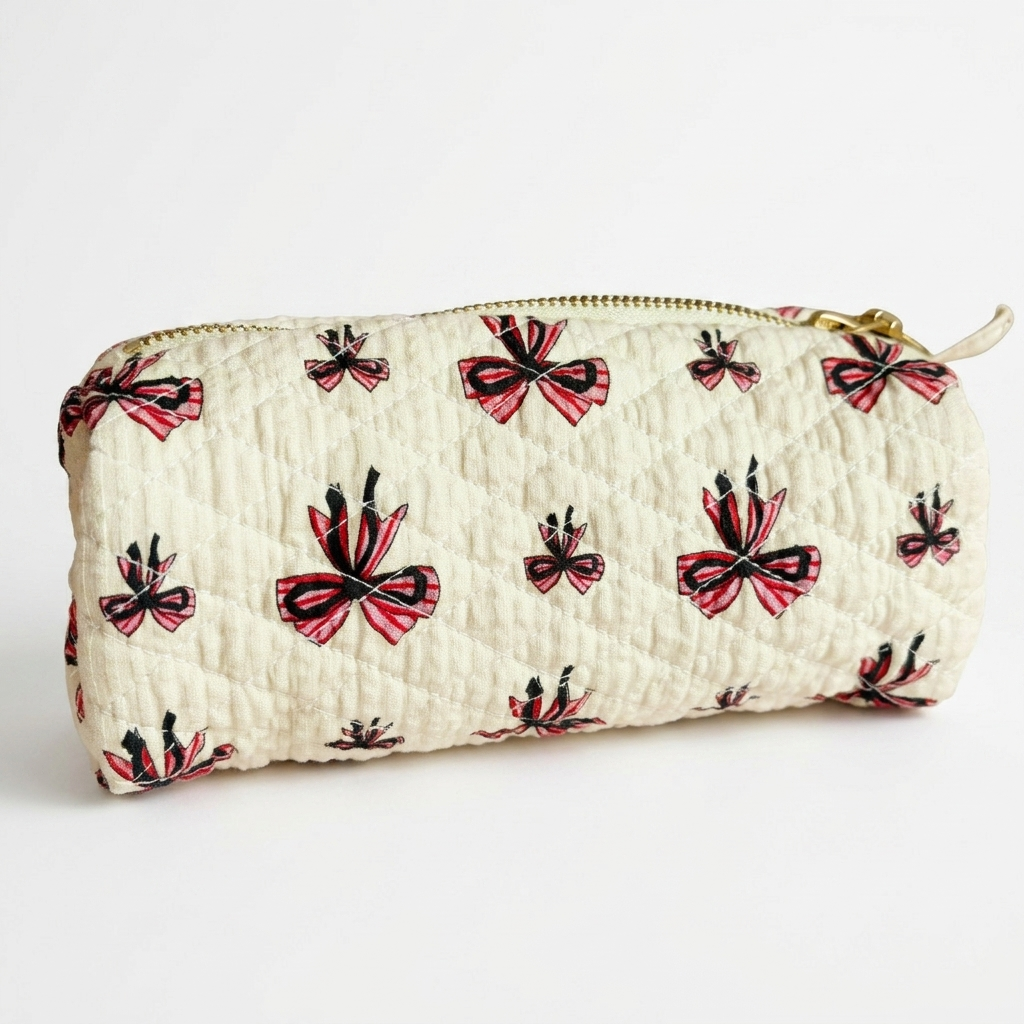 Bow Charm Quilted Pencil Case