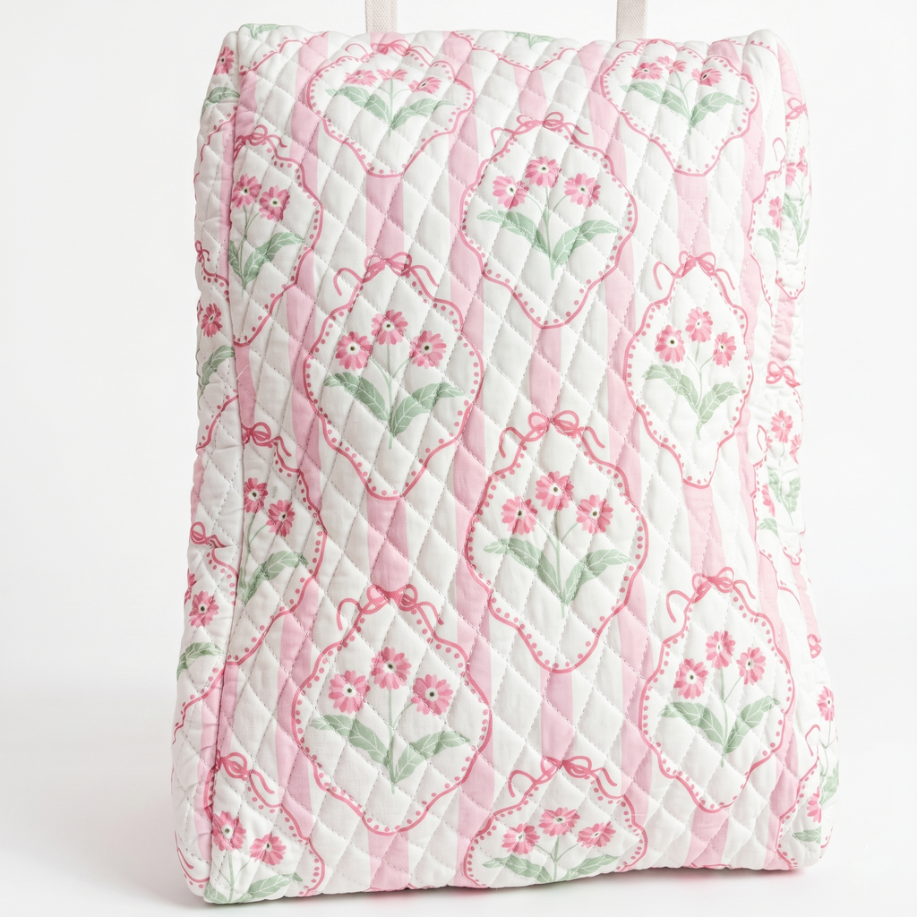 Blush Floral Quilted Shoe Bag
