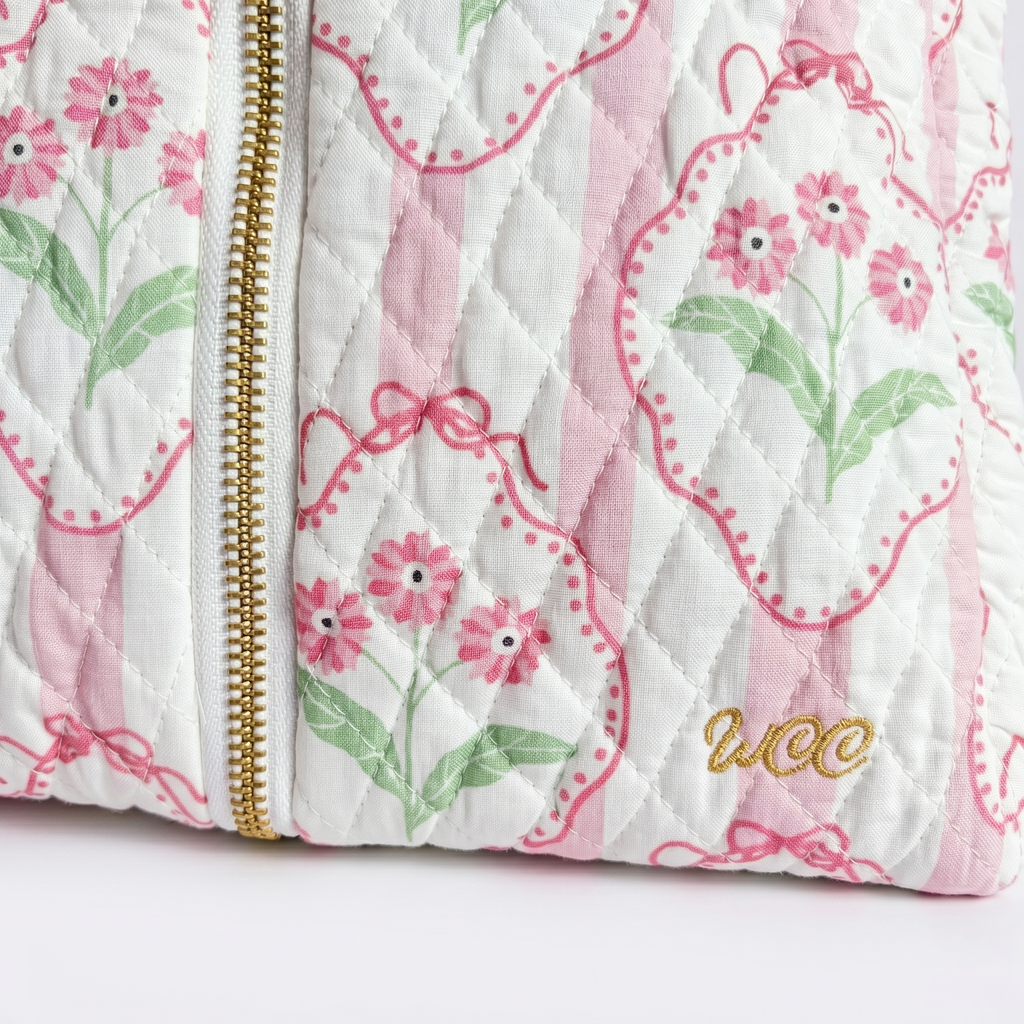 Blush Floral Quilted Shoe Bag
