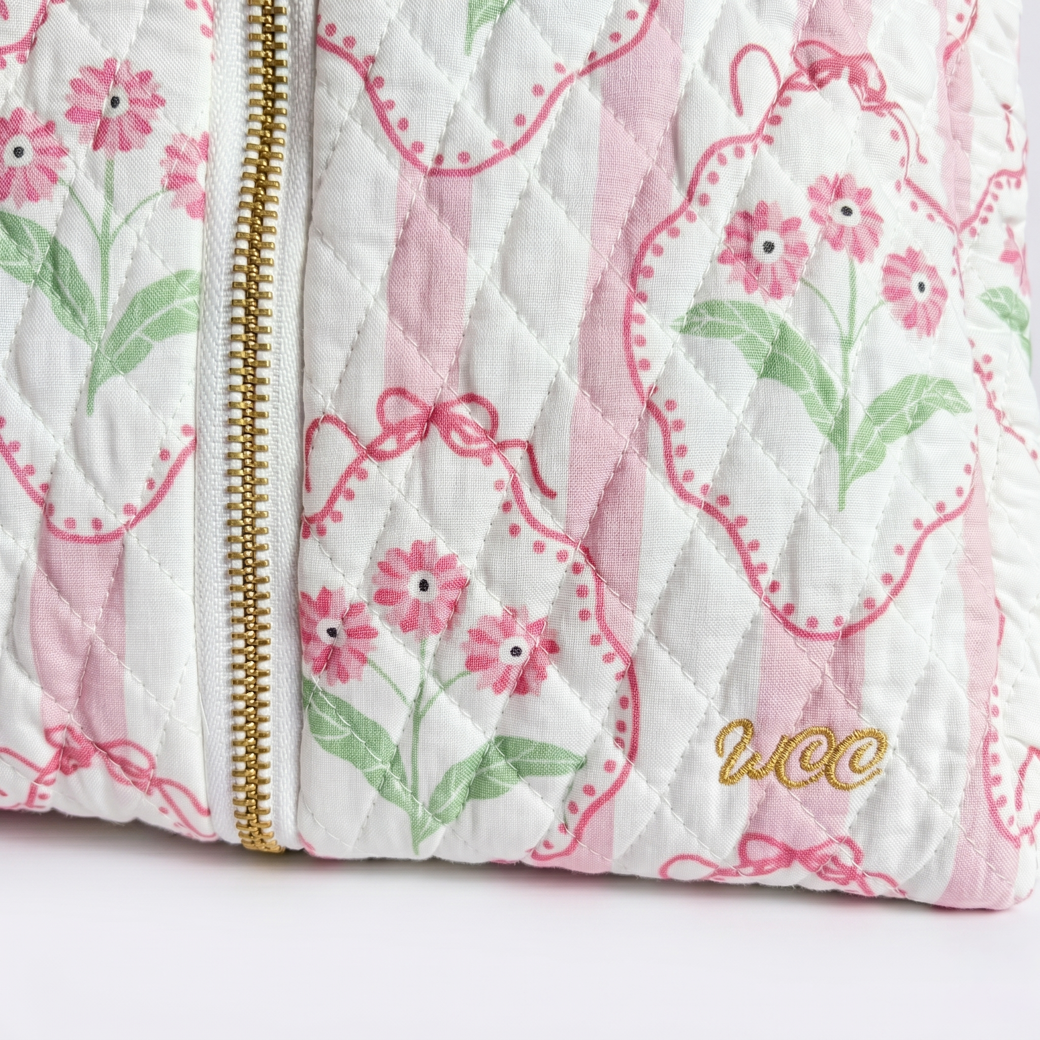 Blush Floral Quilted Shoe Bag
