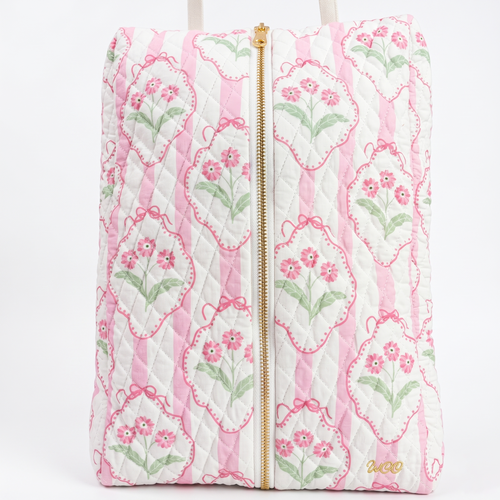 Blush Floral Quilted Shoe Bag