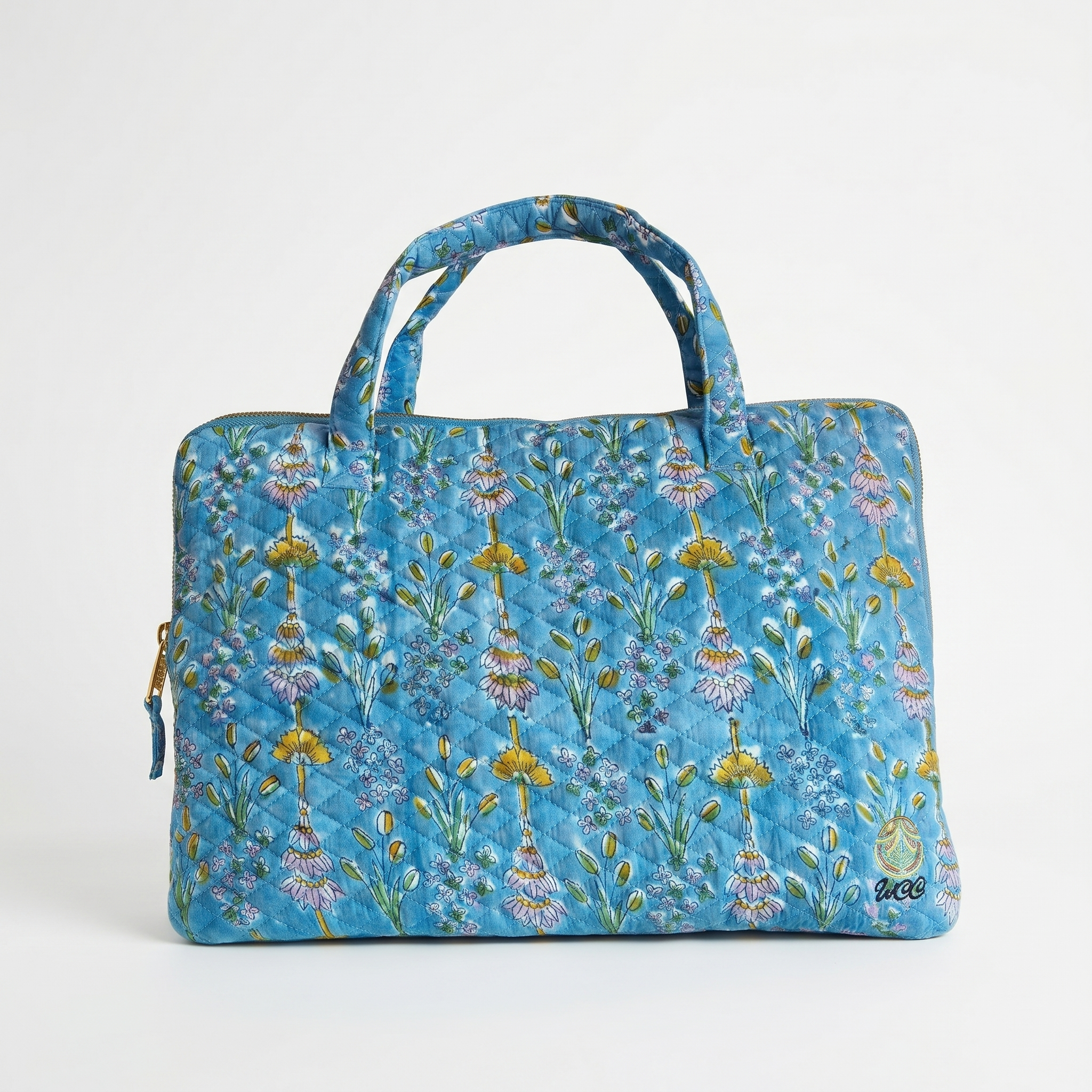 Bloom Printed Quilted Laptop Bag for Office with Metal Zipper