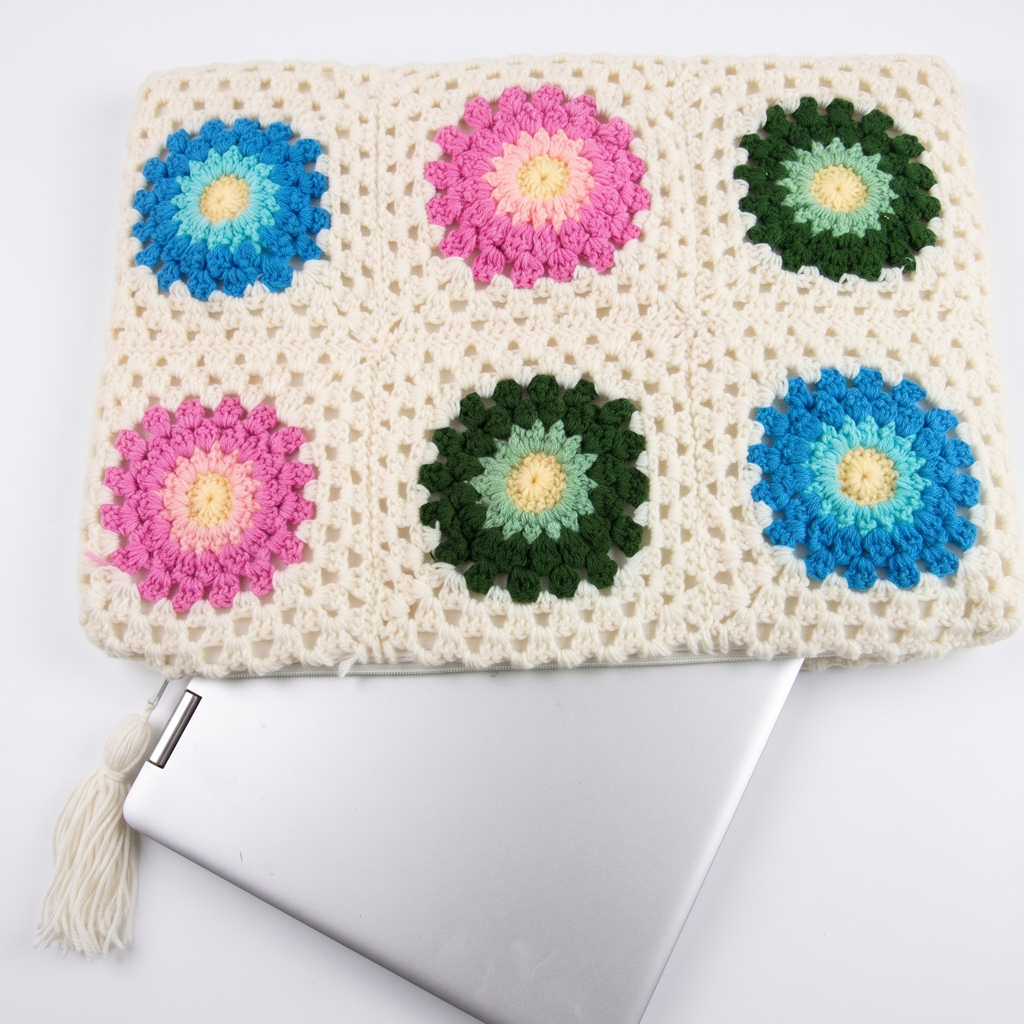Crochet Garden Laptop Bag | Handmade Floral Laptop Sleeve