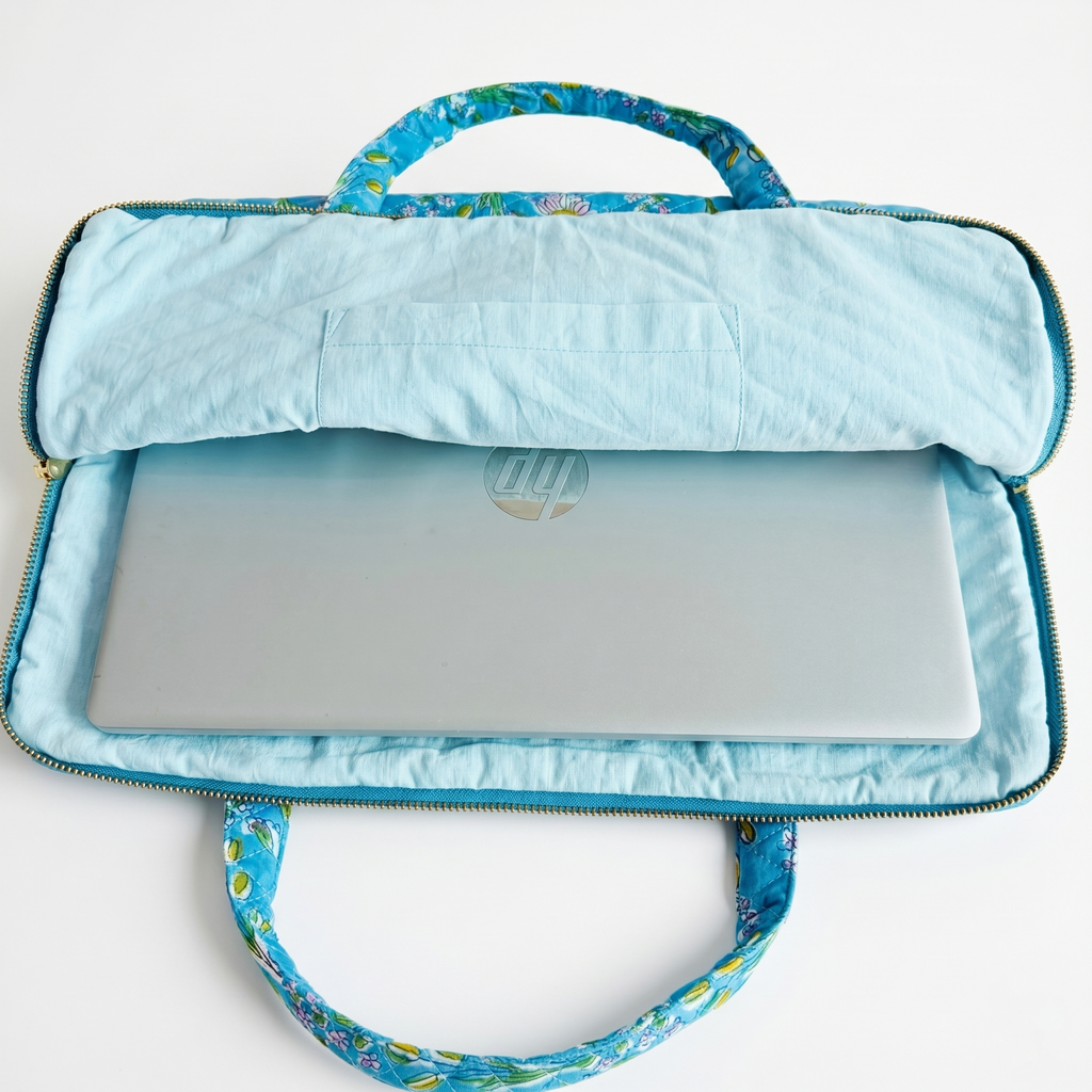 Bloom Printed Quilted Laptop Bag for Office with Metal Zipper