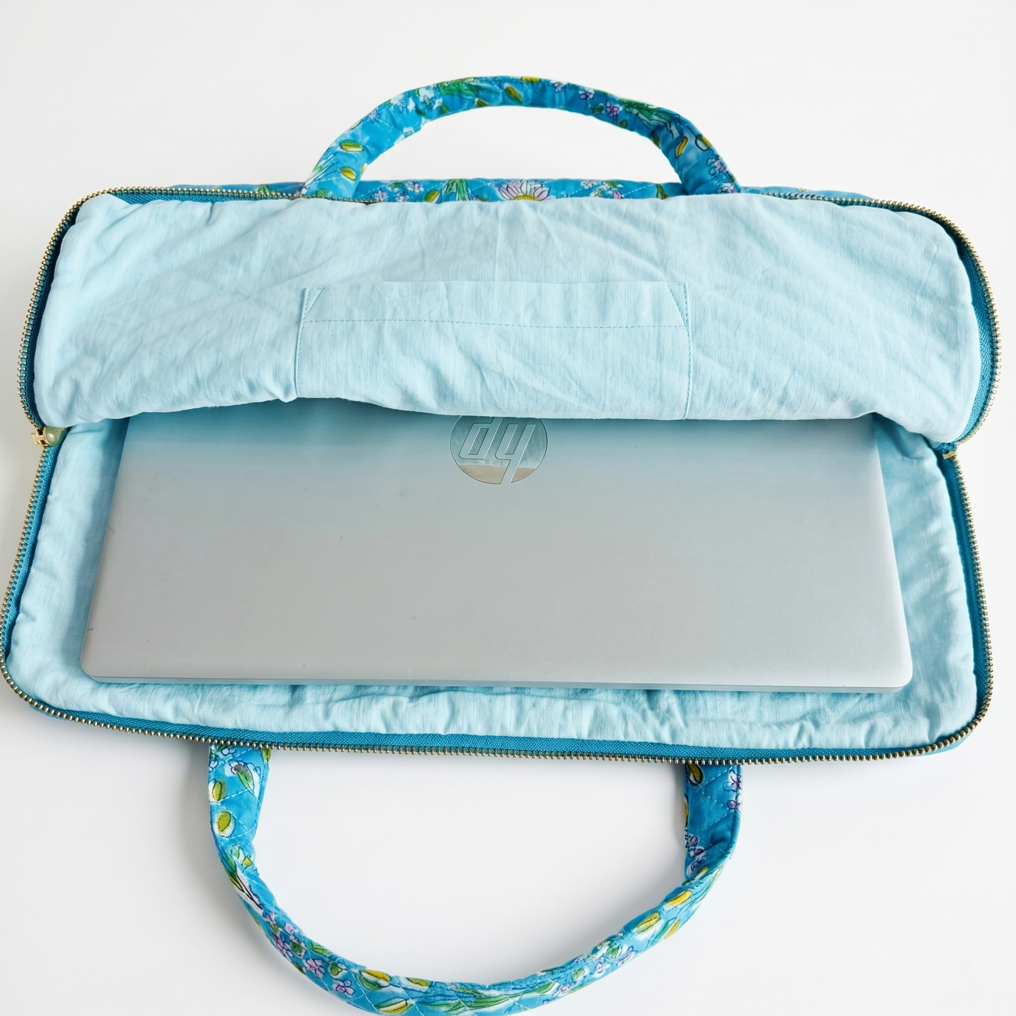 Bloom Printed Quilted Laptop Bag for Office with Metal Zipper
